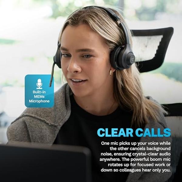 JLab Go Work Gen 2 Wireless Headsets with Microphone - 55+ Playtime PC Bluetooth Headset and Multipoint Connect to Laptop Computer and Mobile - Wired or Wireless (Bluetooth or USB 