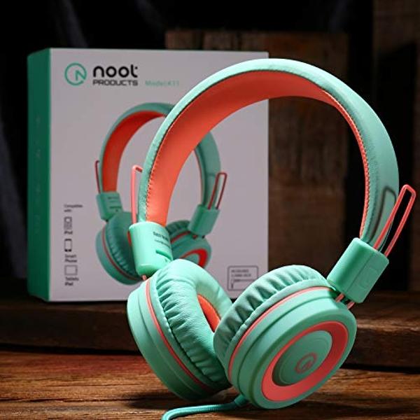 noot products Kids Headphones K11 Foldable Stereo Tangle-Free 5ft Long Cord 3.5mm Jack Plug in Wired On-Ear Headset for iPad/Amazon Kindle,Fire/Boys/Girls/School/Tablet/Laptop(Mint