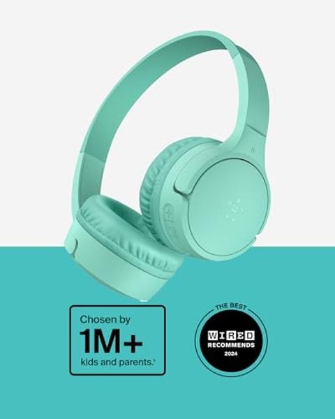Belkin SoundForm Mini - Wireless Bluetooth Kids Headphones, 30H Battery, 85dB Safe Volume Limit, Built-in Microphone - Toddler On-Ear Earphones for iPhone, iPad - Ideal for School 