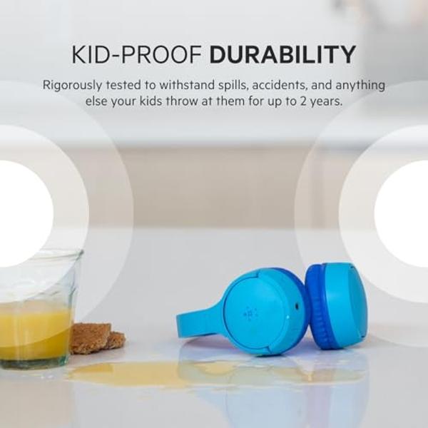Belkin SoundForm Mini - Wireless Bluetooth Kids Headphones, 30H Battery, 85dB Safe Volume Limit, Built-in Microphone - Toddler On-Ear Earphones for iPhone, iPad - Ideal for School 