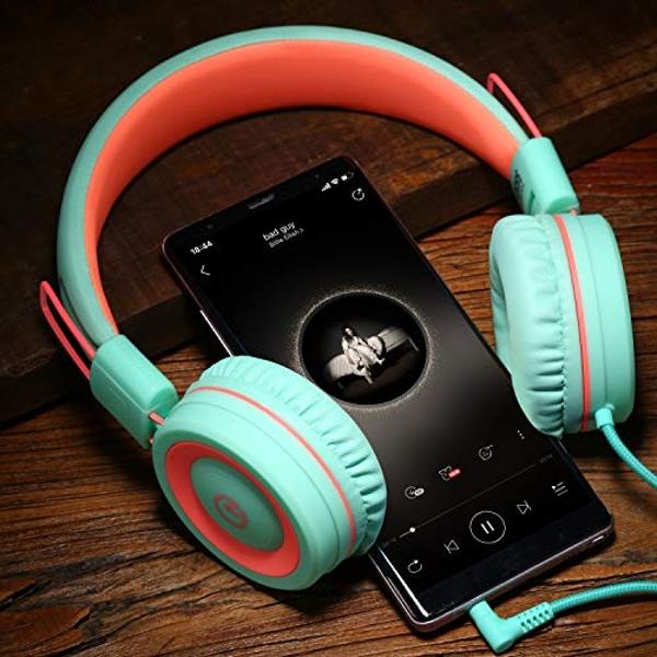 noot products Kids Headphones K11 Foldable Stereo Tangle-Free 5ft Long Cord 3.5mm Jack Plug in Wired On-Ear Headset for iPad/Amazon Kindle,Fire/Boys/Girls/School/Tablet/Laptop(Mint