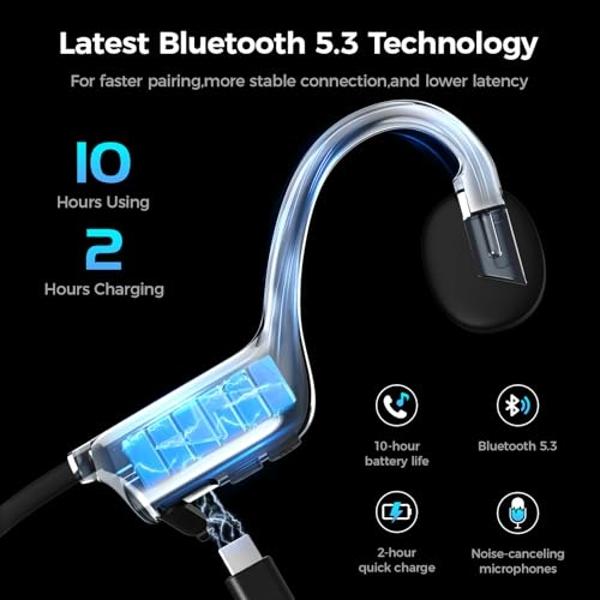 Bone Conduction Headphones, Wireless Bluetooth Open-Ear Sports Headphones with Mic, Type-C Quick Charging Long Battery Life, Upgrade Waterproof Earphones for Running, Walking, Cycl