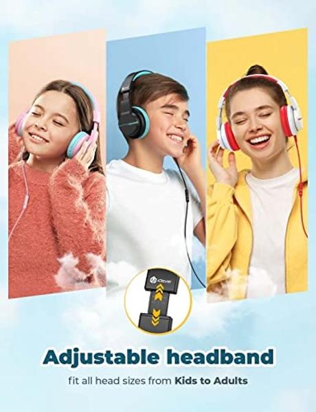 iClever HS19 Kids Headphones with Microphone for School, Volume Limiter 85/94dB, Over-Ear Girls Boys Headphones for Kids with Shareport, Foldable Wired for iPad/Travel (Black)