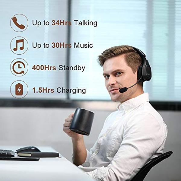 COMEXION Trucker Bluetooth Headset V5.0, Wireless Headset with Noise Canceling&Mute Microphone for Cell Phones, On Ear Bluetooth Headphone for Computer, Zoom Meetings, Skype, Home 