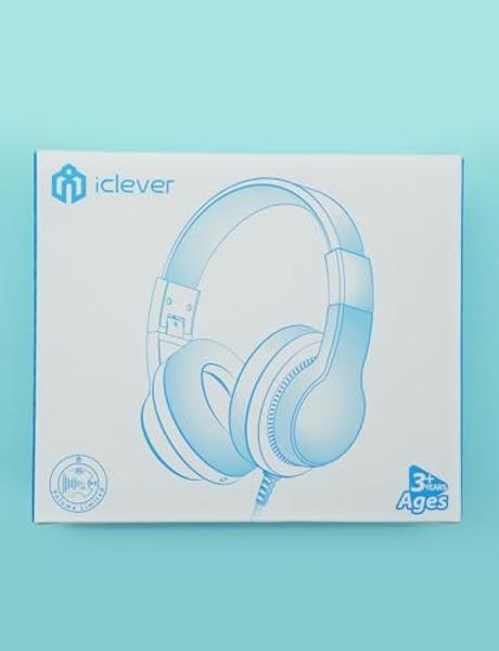 iClever HS19 Kids Headphones with Microphone for School, Volume Limiter 85/94dB, Over-Ear Girls Boys Headphones for Kids with Shareport, Foldable Wired for iPad/Travel (Black)