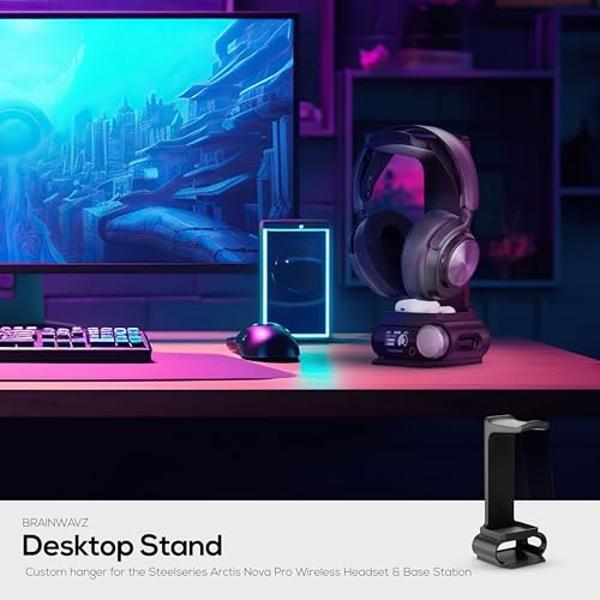BRAINWAVZ Headphone Stand Designed for Steelseries Arctis Nova Pro Wireless Headsets with Dock for The Wireless Base Station (HPS01)
