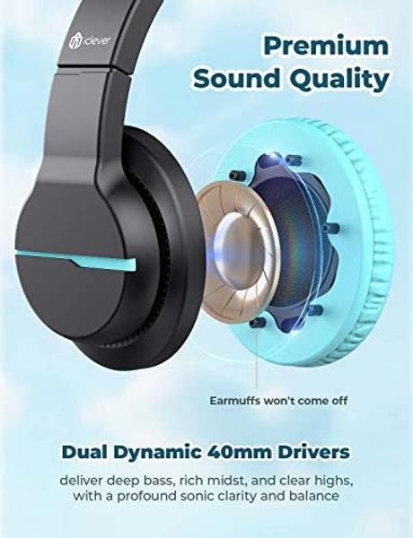 iClever HS19 Kids Headphones with Microphone for School, Volume Limiter 85/94dB, Over-Ear Girls Boys Headphones for Kids with Shareport, Foldable Wired for iPad/Travel (Black)