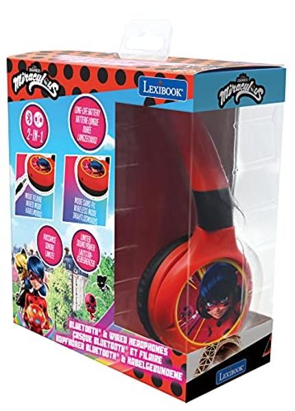 Lexibook, Miraculous Ladybug Cat Noir, 2-in-1 Bluetooth Headphones for Kids - Stereo Wireless Wired, Kids Safe, Foldable, Adjustable, HPBT010MI