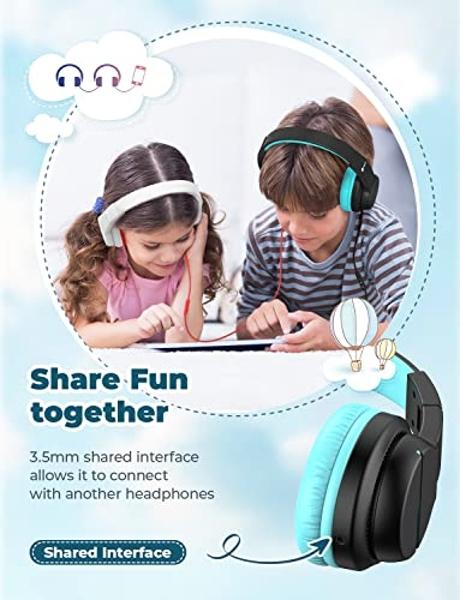iClever HS19 Kids Headphones with Microphone for School, Volume Limiter 85/94dB, Over-Ear Girls Boys Headphones for Kids with Shareport, Foldable Wired for iPad/Travel (Black)
