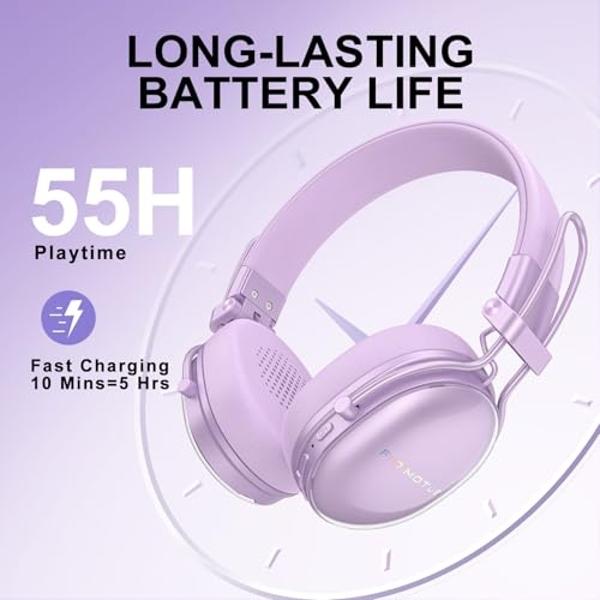 FIO MOTUS Active Noise Cancellation Wireless Bluetooth On-Ear Headphones:with - Hi Res Sound Up to 55H Battery Life, Lightweight, Comfortable, Foldable Design, for Home Office Trav