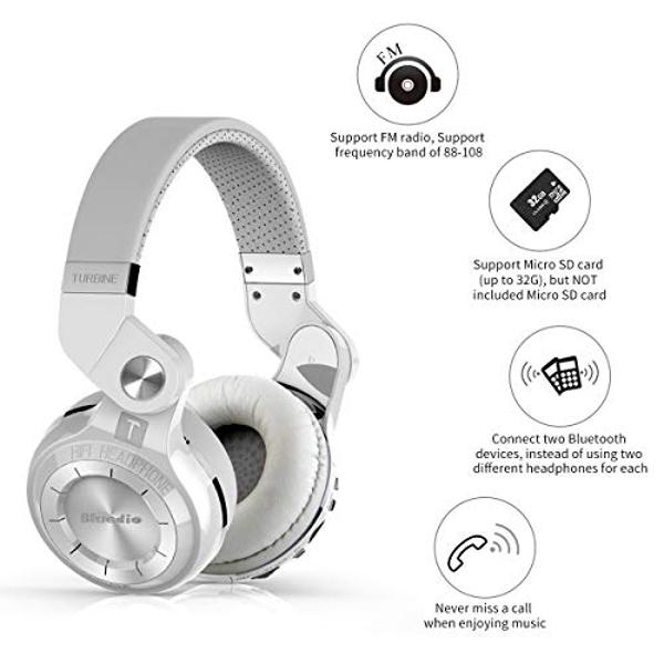 Bluedio T2 Plus Turbine Wireless Bluetooth Headphones with Mic/Micro SD Card Slot/FM Radio (White)