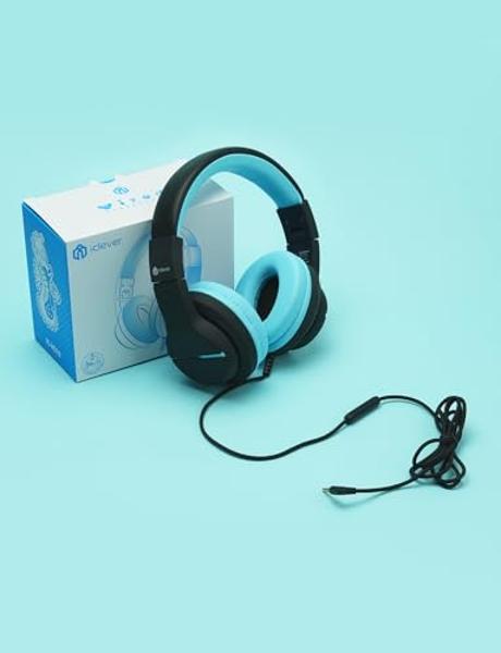 iClever HS19 Kids Headphones with Microphone for School, Volume Limiter 85/94dB, Over-Ear Girls Boys Headphones for Kids with Shareport, Foldable Wired for iPad/Travel (Black)