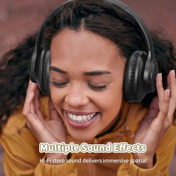 KVIDIO Bluetooth Headphones Over Ear, 65 Hours Playtime Wireless Headphones with Microphone, Foldable Lightweight Headset with Deep Bass, HiFi Stereo Sound for Travel Work Cellphon