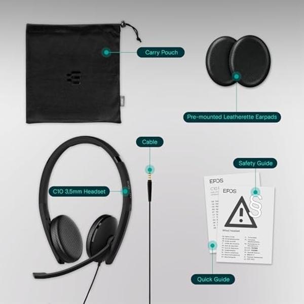 EPOS I SENNHEISER C10 USB Headset with Microphone | Wired Headphones with Simple and Flexible USB C Connection and EPOS BrainAdapt™ Technology ,Black