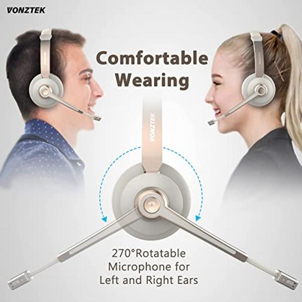 Vonztek Bluetooth Headset with Microphone, Wireless Headphones with Noise Cancelling Mic, 26hrs talktime, On Ear Headphones with Mic Mute for Mac/Laptop/Zoom/Teams/Call Center/Offi