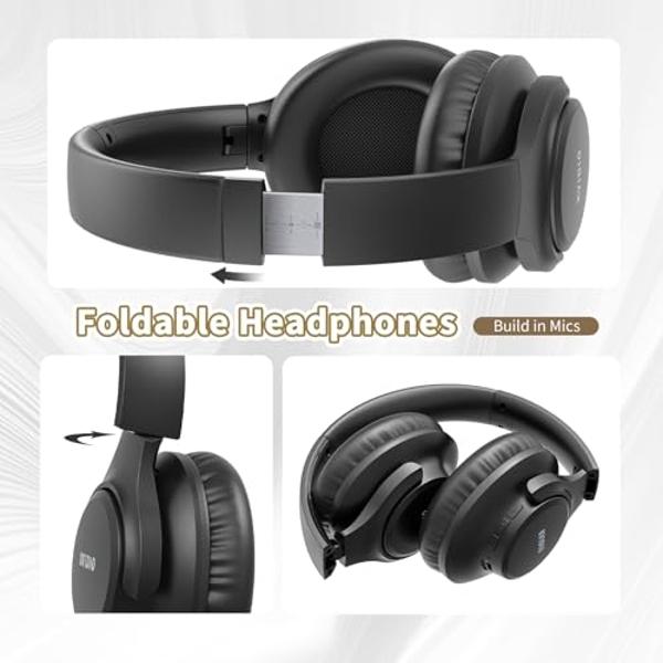 KVIDIO Bluetooth Headphones Over Ear, 65 Hours Playtime Wireless Headphones with Microphone, Foldable Lightweight Headset with Deep Bass, HiFi Stereo Sound for Travel Work Cellphon