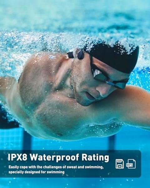 Bone Conduction Swimming Headphones Underwater,IPX8 Waterproof Bluetooth 5.4 Open Ear Headphones with 32G MP3 Memory for Swimming,Running, Cycling and More Activities