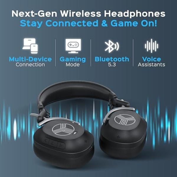 TREBLAB U5 - Hybrid Active Noise Cancelling Headphones Over-Ear Bluetooth 5.3, 55H Battery, Deep Bass, Multipoint, IPX4, Foldable, Mic for Calls, Wireless Headphones Foldable for T