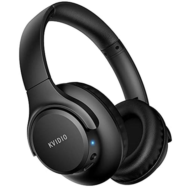 KVIDIO Bluetooth Headphones Over Ear, 65 Hours Playtime Wireless Headphones with Microphone, Foldable Lightweight Headset with Deep Bass, HiFi Stereo Sound for Travel Work Cellphon