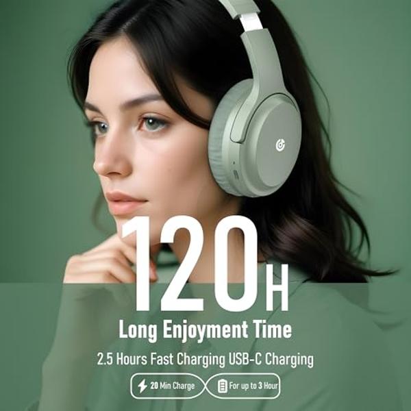 KVIDIO Bluetooth Headphones Over Ear, 65 Hours Playtime Wireless Headphones with Microphone, Foldable Lightweight Headset with Deep Bass, HiFi Stereo Sound for Travel Work Cellphon