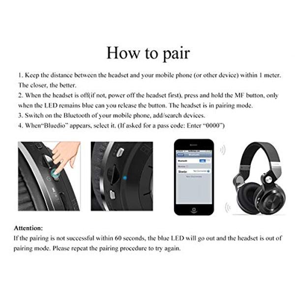 Bluedio T2 Plus Turbine Wireless Bluetooth Headphones with Mic/Micro SD Card Slot/FM Radio (White)