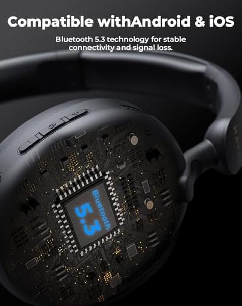havit H655BT Hybrid Active Noise Cancelling Headphones for Airplane Travel, Wireless Over Ear Bluetooth Headphones, 76H Playtime, Hi-Res Audio, Super Bass via App, 5 Mic for Noise 