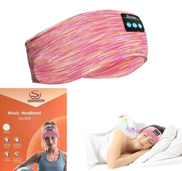 SANNWEEN Bluetooth Headphones, Sleep Headphones Headband Wireless for Sleeping Side Sleepers - adjustable sleep headphone, and Bluetooth Headbands for Women (Pink)
