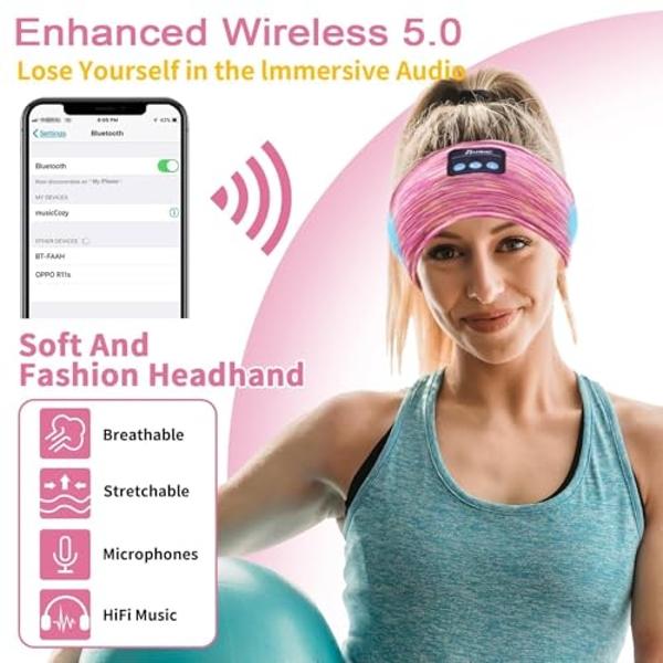 SANNWEEN Bluetooth Headphones, Sleep Headphones Headband Wireless for Sleeping Side Sleepers - adjustable sleep headphone, and Bluetooth Headbands for Women (Pink)