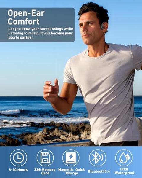 Bone Conduction Swimming Headphones Underwater,IPX8 Waterproof Bluetooth 5.4 Open Ear Headphones with 32G MP3 Memory for Swimming,Running, Cycling and More Activities
