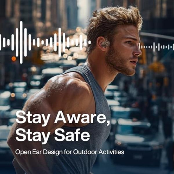 Open Ear Headphones, Open Ear Earbuds with 16mm Speakers, Bluetooth 5.4 Wireless, Biaxial Rotation, Lightweight, 20H Playtime, Over Ear Bluetooth Headphones for Running, Workout, I