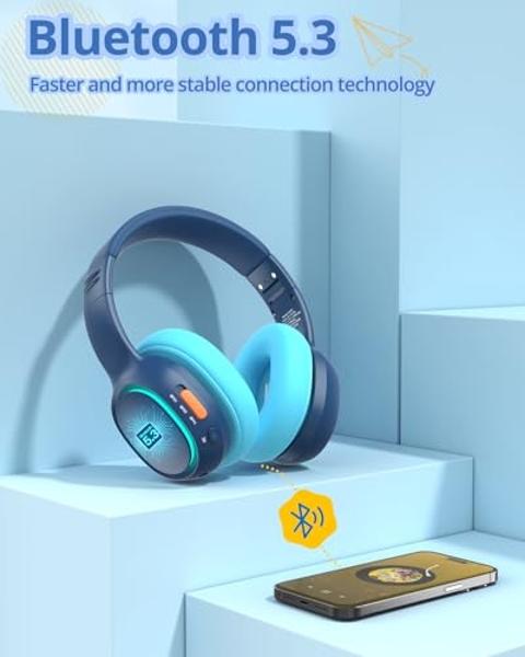 Tronsmart KH03 Kids Noise Cancelling Bluetooth Headphones, Safe Volume Control, Wireless Headphones with Light & Microphone, 70H Playtime, Built-in Audio Cable, for School/Travel/A