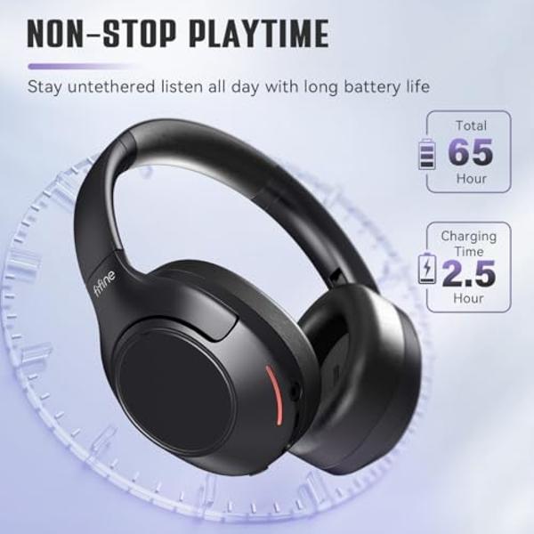 FIFINE Wireless Bluetooth Headphones, Over-Ear Noise Canceling Headphones with Soft Earmuffs, Up to 65H Playtime for Music, Phone Calls, Sport Travel Headset for iPhone/Android/Tab
