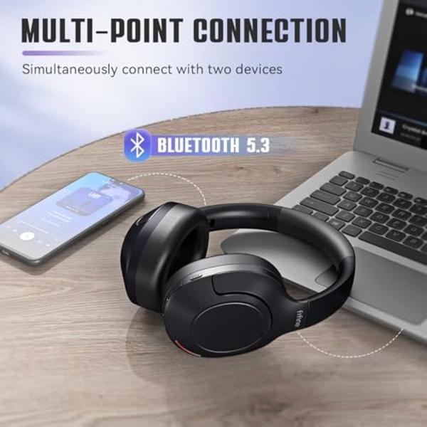 FIFINE Wireless Bluetooth Headphones, Over-Ear Noise Canceling Headphones with Soft Earmuffs, Up to 65H Playtime for Music, Phone Calls, Sport Travel Headset for iPhone/Android/Tab
