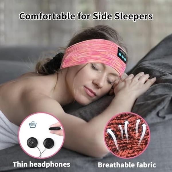 SANNWEEN Bluetooth Headphones, Sleep Headphones Headband Wireless for Sleeping Side Sleepers - adjustable sleep headphone, and Bluetooth Headbands for Women (Pink)