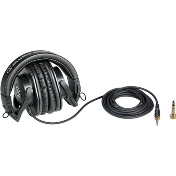 Audio-Technica ATH-M30x Professional Monitor Headphones | Black Bundled with Over The Ear Headphones Stand + Cleaning Cloth (3 Items)