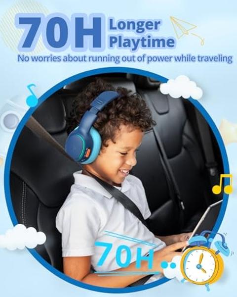Tronsmart KH03 Kids Noise Cancelling Bluetooth Headphones, Safe Volume Control, Wireless Headphones with Light & Microphone, 70H Playtime, Built-in Audio Cable, for School/Travel/A