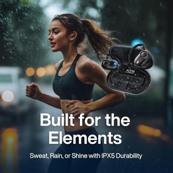 Open Ear Headphones, Open Ear Earbuds with 16mm Speakers, Bluetooth 5.4 Wireless, Biaxial Rotation, Lightweight, 20H Playtime, Over Ear Bluetooth Headphones for Running, Workout, I