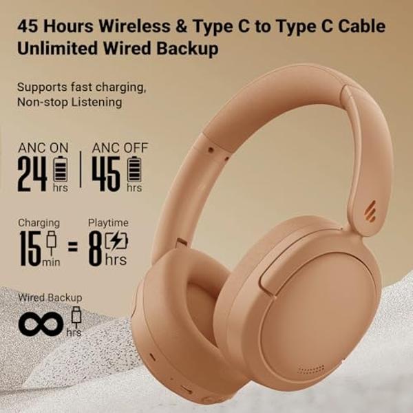 Edifier V80 Hybrid Active Noise Cancelling Headphones, True Wireless Over Ear Bluetooth Headset with 45H Playtime Hi-Res Audio Fast Charging Multipoint Connection for Travel Home O