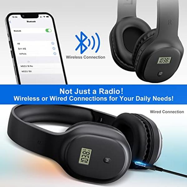 UMUTOO Wireless Headphones with FM Radio and Bluetooth 5.0, Rechargeable Portable Headset with Built-in Microphone, Lightweight and Comfortable Ear Muffs for Jogging, Mowing, Cycli