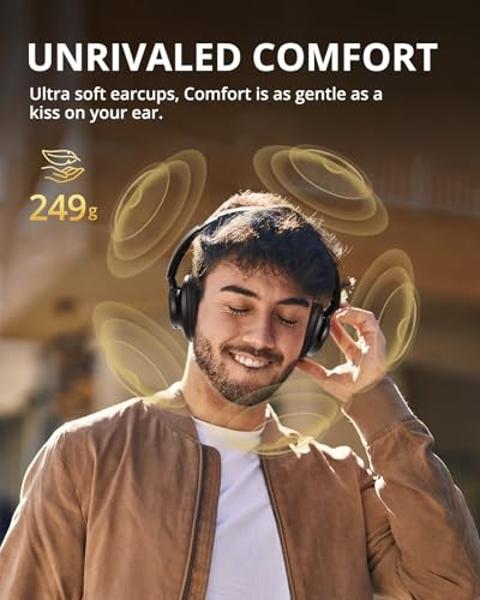 Tronsmart Q20S Hybrid Active Noise Cancelling Headphones, Wireless Over Ear Headphones with Mic, Hi-Res Audio, 60H Playtime, Deep Bass Custom EQ via App, Comfort Fit, for Travel Ho
