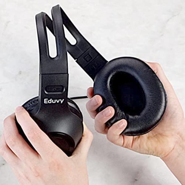 Eduvy Bulk Headphones for Classroom with Microphone, Heavy-Duty School Pack Wired Headphones for Students. Teacher Must Haves Supplies from Elementary to College (24 Pack Black)