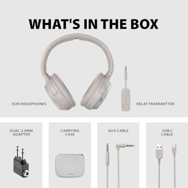 Avantalk Sky Eon - Bluetooth Headphones for Airplane Travel & Mobile Phone with Wireless Adapter, Active Noise-Canceling & Ambient Mode, Spacious & Comfortable Earpads, 45hr Playti