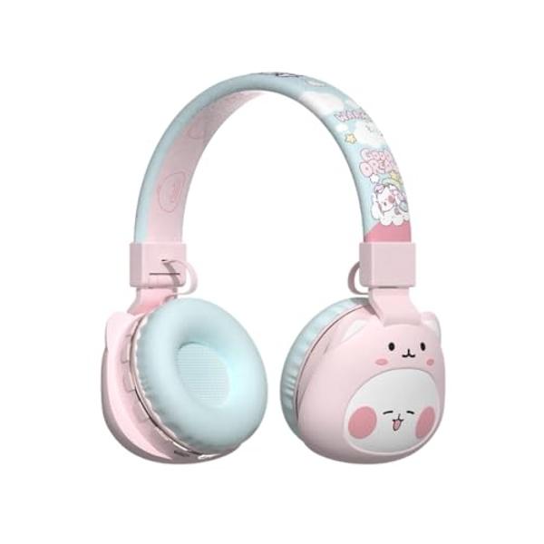 YLFASHION Kids Bluetooth Headphones, Child Wireless Cartoon Headphones, Over Ear Headphones Built-in Mic for Children/School/iPad/Tablet/Airplane (Pink)