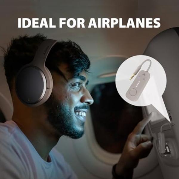 Avantalk Sky Eon - Bluetooth Headphones for Airplane Travel & Mobile Phone with Wireless Adapter, Active Noise-Canceling & Ambient Mode, Spacious & Comfortable Earpads, 45hr Playti