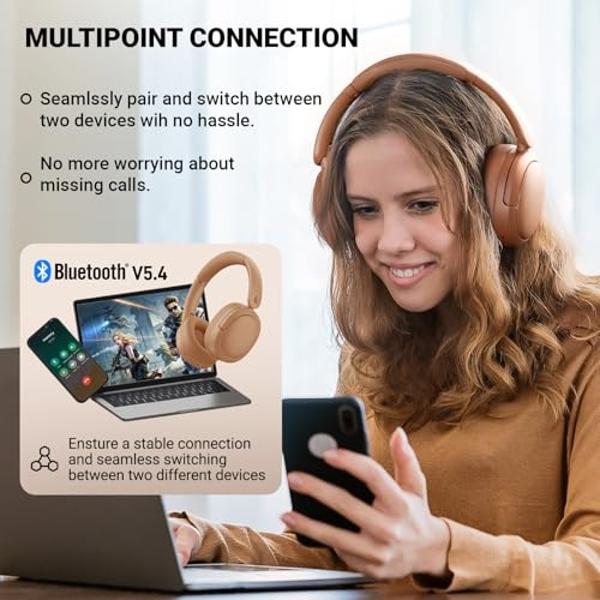 Edifier V80 Hybrid Active Noise Cancelling Headphones, True Wireless Over Ear Bluetooth Headset with 45H Playtime Hi-Res Audio Fast Charging Multipoint Connection for Travel Home O
