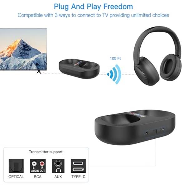 Jersonn Wireless Headphones for TV Watching with Charging Dock, Easy Setup & Comfortable Fit for Seniors, No Audio Delay Blutooth Headphones Headset (Black)