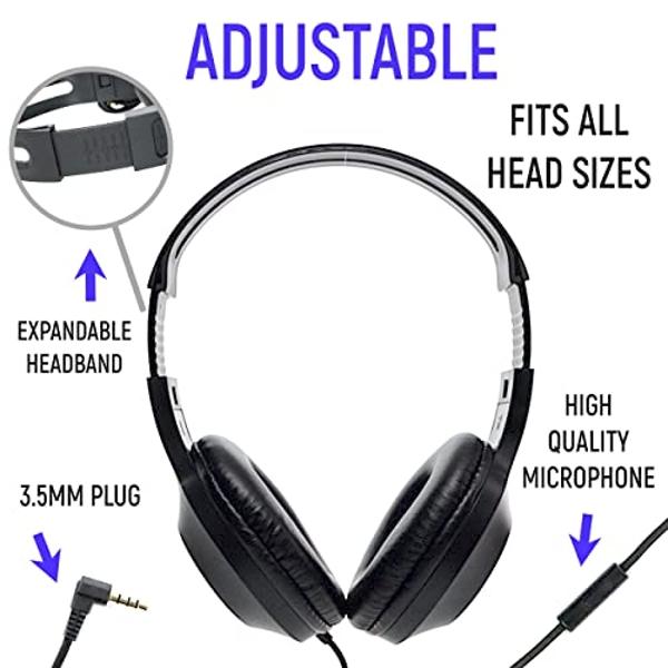 Eduvy Bulk Headphones for Classroom with Microphone, Heavy-Duty School Pack Wired Headphones for Students. Teacher Must Haves Supplies from Elementary to College (24 Pack Black)