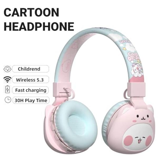 YLFASHION Kids Bluetooth Headphones, Child Wireless Cartoon Headphones, Over Ear Headphones Built-in Mic for Children/School/iPad/Tablet/Airplane (Pink)