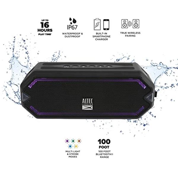 Altec Lansing - HydraJolt Wireless Bluetooth Speaker, Waterproof Portable Speakers with Built in Phone Charger and Lights, Everything Proof Outdoor, Shockproof, Snowproof, 16 Hours