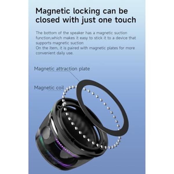Hounyoln Magnetic Bluetooth Speaker,Multifunctional Portable G200 Speaker with Multi RGB Color Light Show-3D Surround Sound Effect,Phone Stand for iPhone, Android, TWS Pairing (Bla